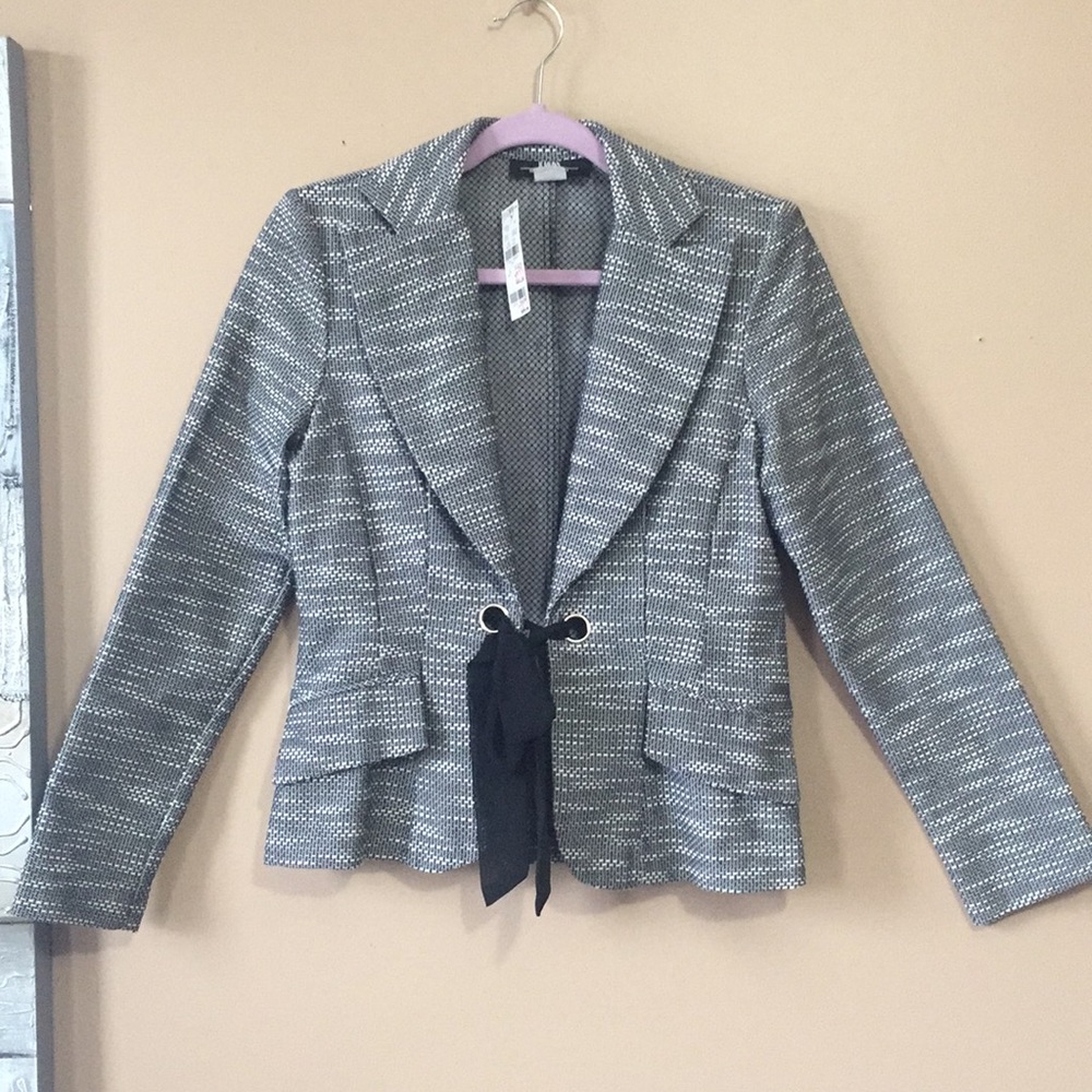 Tweed Blazer w/Ribbon Tie Closure